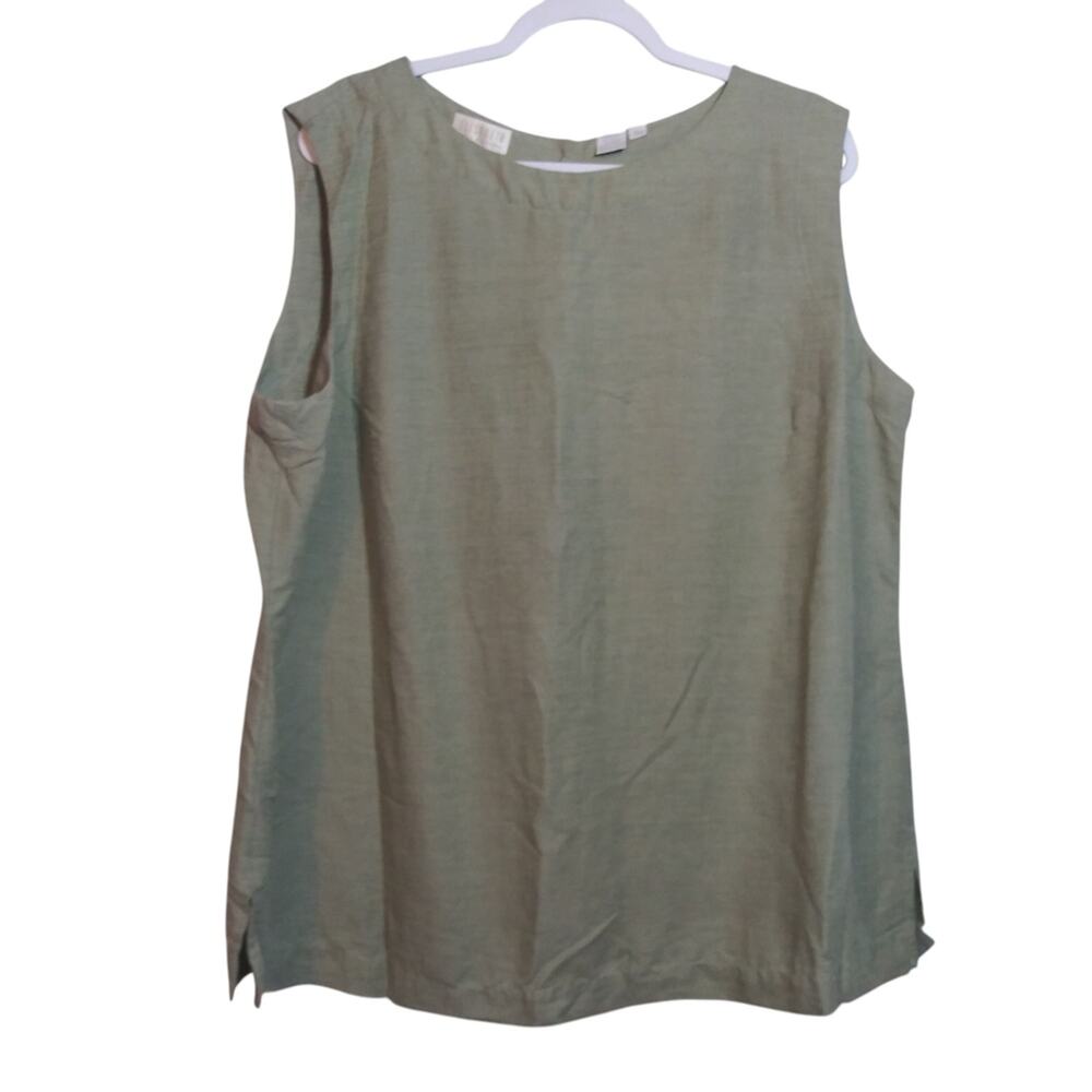 Elisabeth By Liz Claiborne Linen Neutral Sleeveless Green Top Button Back Sz 20